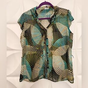 Worthington Green and Blue Patterned Blouse